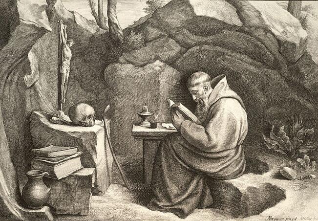 Franciscus vetäytyneenä vuorelle. Wenceslas Hollar, 1650.