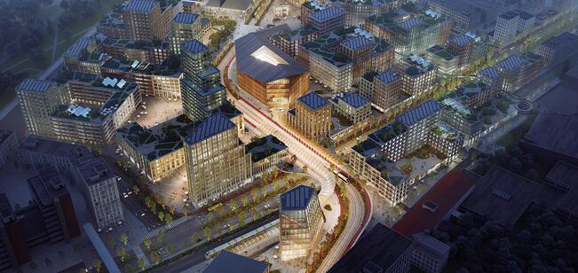 Terävin kärki -ryhmän suunnitelman ilmakuva Kupittaan ja Itäharjun alueelta.