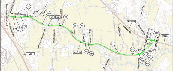 Jalankulku- ja pyöräilyväylä sijoittuu Auvaismäentien länsipuolelle sekä lyhyt osuus Paattistentielle
