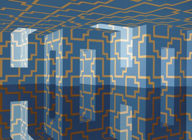 Taidetestaajat on Suomen suurin kulttuurikasvatusohjelma, joka tarjoaa kaikille Suomen kahdeksasluokkalaisille vierailuja korkealaatuisen taiteen pariin. Kuvan teos Alvar Gullichsen, Golden Path, 2018, akryyli kankaalle. 