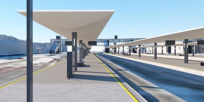 Havainnekuva uusista laitureista Turun henkilöratapihalla. 