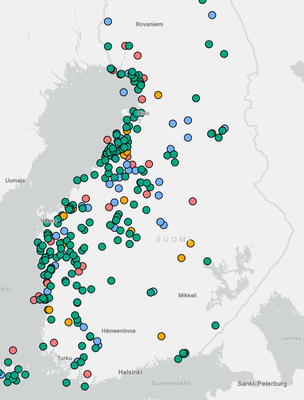 Tuotannossa olevat, rakenteilla olevat, luvitetut sekä kaavoitetut tuulivoimalat. 