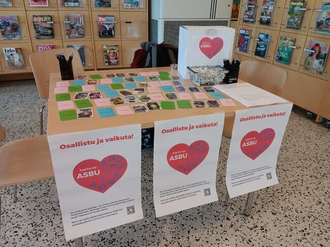 Kaarinan asukasbudjetin pop up -ideointipiste Piikkiön kirjastossa syksyllä. 