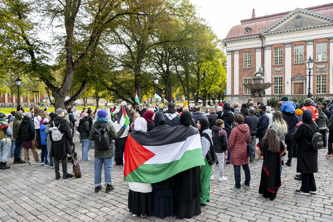 Gazan palestiinalaissiviilejä tukevaan mielenosoitukseen kokoontui vuonna 2023 arviolta noin 150 mielenosoittajaa.