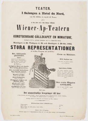 Lokakuussa 1864 Hôtel du Nordin salongin näytännöissä ihmeteltiin muun muassa hevostemppuja. 
