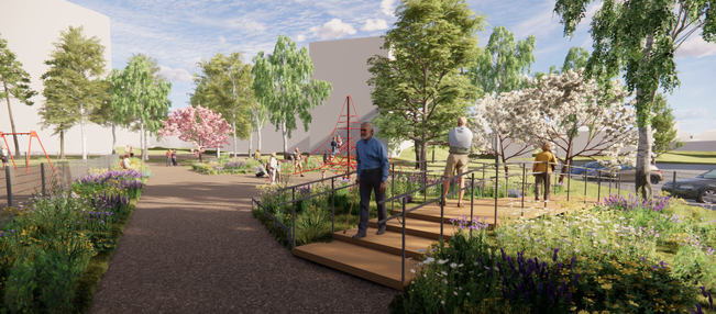 Havainnekuva Raskinpuistosta.