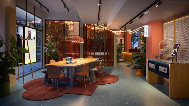 Havainnekuva uuden hotellin sisäänkäynnistä.