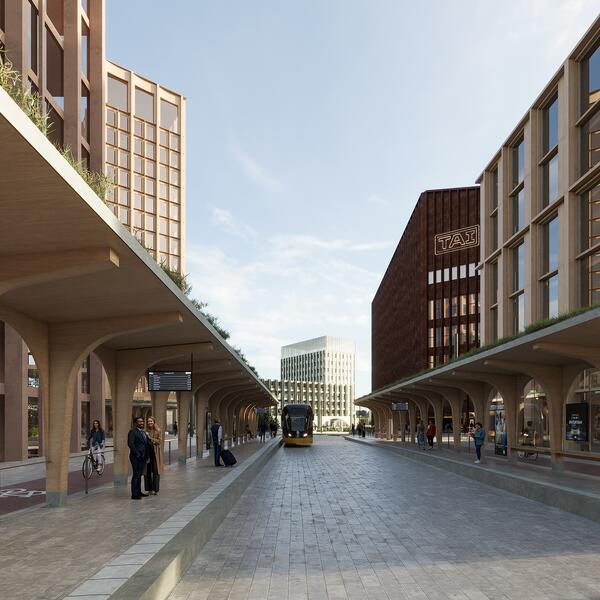 Näkymä joukkoliikennekäytävälle. 