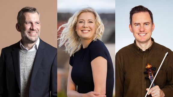 Eurooppalaisessa karnevaalissa ovat mukana Oulu Sinfonian ylikapellimestari Rumon Gamba (vas.), viulisti Elina Vähälä ja alttoviulisti Atte Kilpeläinen. 