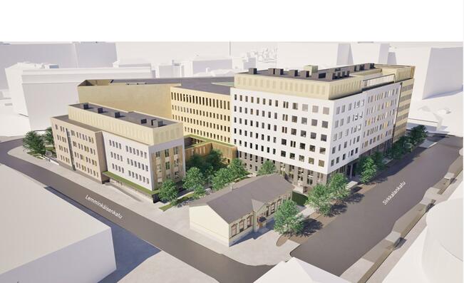 Havainnekuva psykiatrisen sairaalan laajennuksesta.