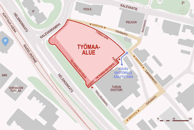 Kupittaan kärjen työmaajärjestelyt.