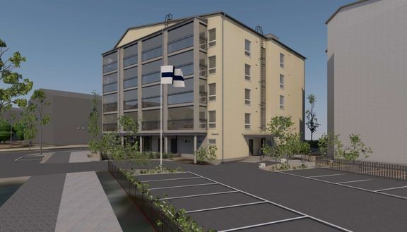 Havainnekuva Naantaliin Ratakatu 2:een rakennettavasta uudesta vuokrakerrostalosta.