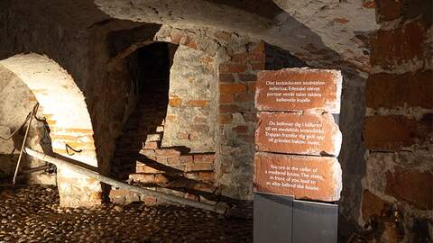 Aboa Vetuksessa pääsee kurkistamaan muun muassa tähän aitoon keskiaikaisen asuintalon kellariin. 