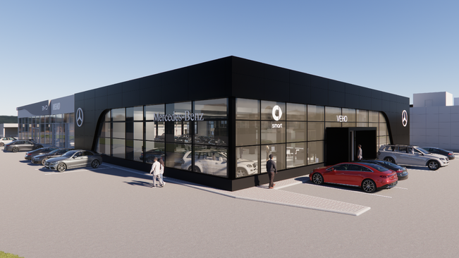 Rakennus peruskorjataan ja laajennetaan vastaamaan Mercedes-Benzin uusinta konseptia.