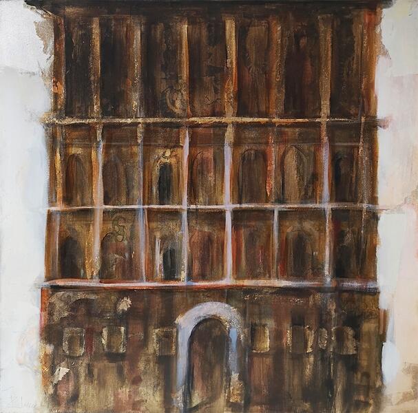 Riikka Soininen, Viinikauppias, 70 x 70 cm, 2025.