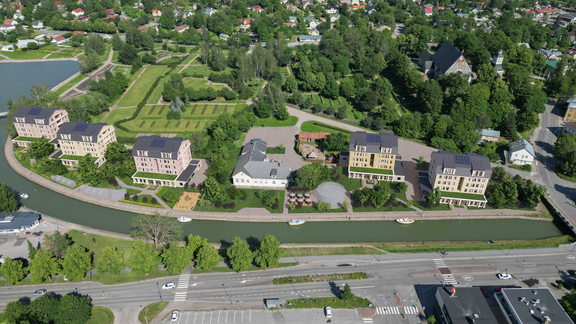 Havainnekuva suntinrantaan suunniteltavasta kokonaisuudesta.
