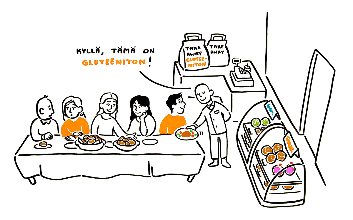Keliakialiitto neuvoo, miten gluteenittomien annosten valmistus ja tarjoilu onnistuu turvallisesti.