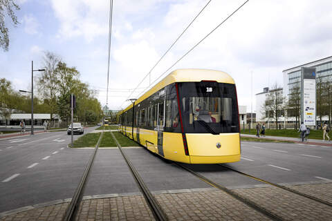 Turun Raitiotieallianssin havainnekuvassa raitiotie voisi näyttää Juhana Herttuan puistokadulla kulkiessaan tältä. 