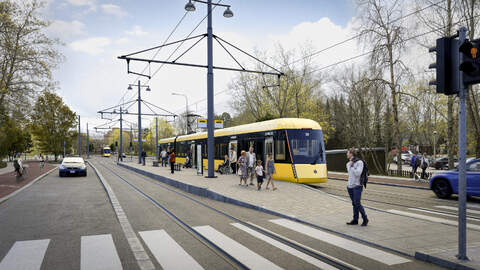 Raitiotie herättää tunteita puolesta ja vastaan. Havainnekuva Suurpäänkadulta.