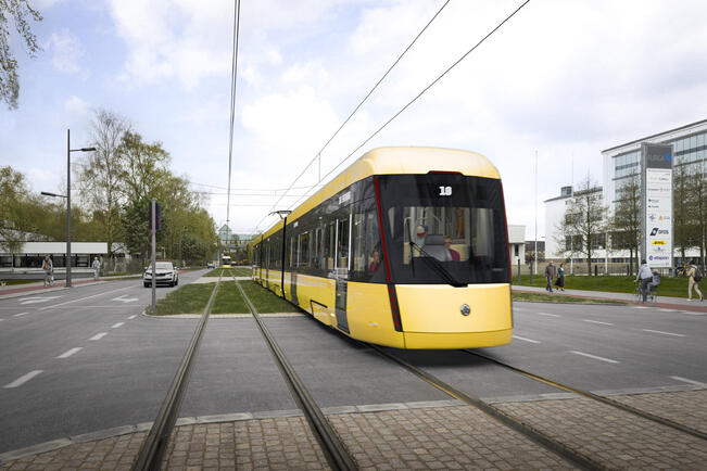 Kirjoittaja pitää raitiotietä mahdollisuutena koko kaupunkiseudulle. Havainnekuva Juhana Herttuan puistokadulta.